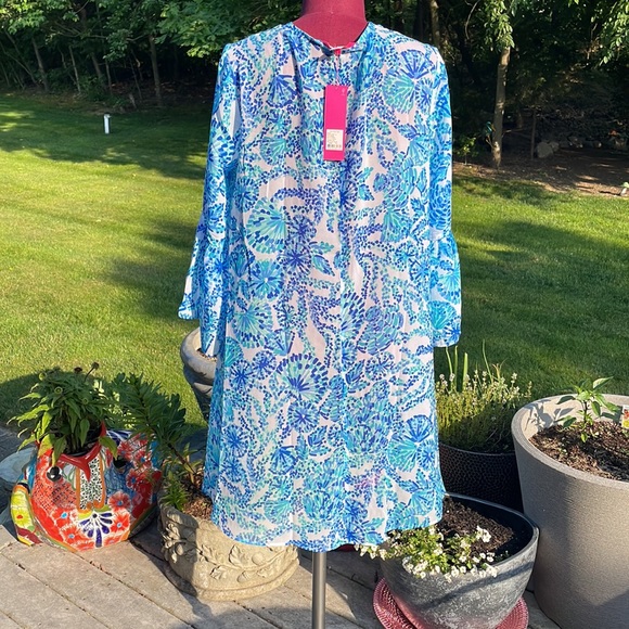 Lilly Pulitzer Motley Coverup style #010433 Turquoise Oasis Shell Me You Love Me - Picture 6 of 12